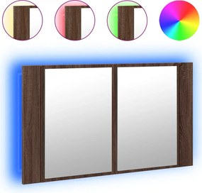 vidaXL barna tölgy akril LED-es tükrös fürdőszobaszekrény 80x12x45 cm
