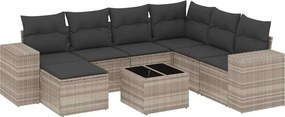 vidaXL 8 részes világosszürke polyrattan kerti ülőgarnitúra párnával