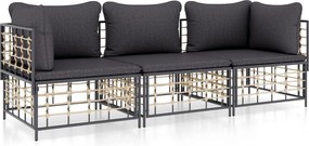 vidaXL 3 részes antracitszürke polyrattan kerti ülőgarnitúra párnákkal
