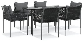 vidaXL 7 részes polyrattan és acél kerti étkezőgarnitúra párnával