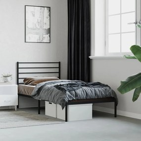 fekete fém ágykeret fejtámlával 80 x 200 cm