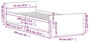 betonszürke egyszemélyes fa ágykeret 75 x 190 cm