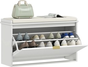 HOMCOM Cipőpad Cipőtároló Pad Szűk Előtér Pad Párnázott Ülésű Lepattintható Fiók 8 Pár Cipőhöz Előtérbe Hálószobába 80x26x47.5 cm Fehér | Aosom