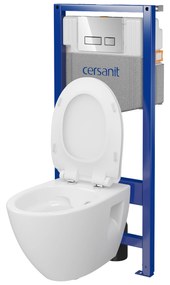 Cersanit Moduo, System50 MECH süllyesztett keret + Moduo Plus CleanOn fali WC csésze + MOVI II króm gomb, S701-769