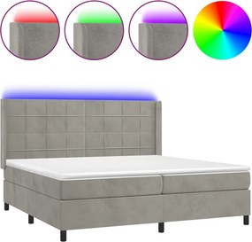 vidaXL világosszürke bársony rugós és LED-es ágy matraccal 200x200 cm