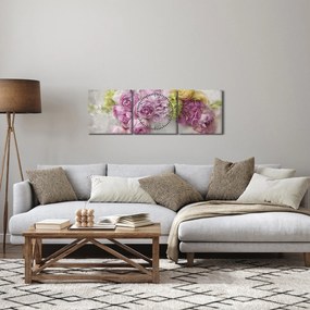 Kép - Virágok a falon pasztell színekben (órával) (90x30 cm)