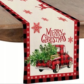 Karácsonyi Asztalterítő 33x274 Piros Teherautó Karácsonyfával