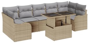 8 Darabos Kerti Sofa Szett Párnákkal Bézs Poli Rattan, 2-Fős Kerti Sofa Párnákkal Bézs Poli Rattan