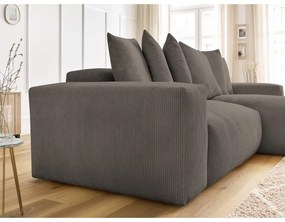 Szürkésbarna kordbársony kinyitható-tárolóhelyes sarokkanapé Voltaire – Bobochic Paris