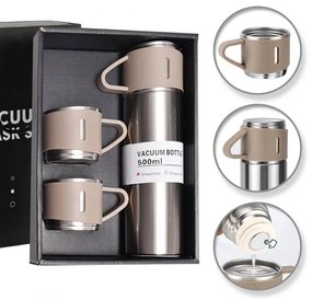 Termosz 500 ml 3 csészével HOT&COLD, bézs