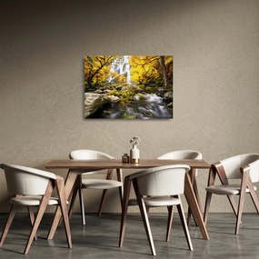 Üveg kép - Vízesések őszi tájban, sárga (70x50 cm)
