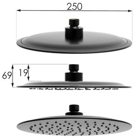 Erga Bergen Therm, zuhanygarnitúra termosztatikus csapteleppel és esőfejjel 25cm, fekete matt, ERG-YKA-BP.BERGEN-THERM-25-BLK