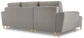 Világosszürke buklé kinyitható tárolóhelyes sarokkanapé (bal oldali-heverő résszel) Kyoto – Cosmopolitan Design