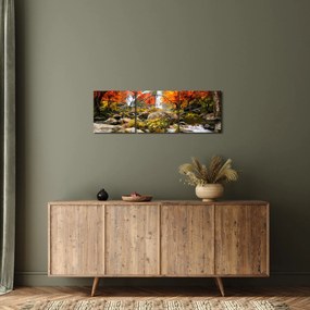 Kép - vízesések a narancssárga erdőben (órával) (90x30 cm)