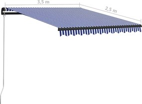 Kék és fehér kézzel kihúzható napellenző 350 x 250 cm