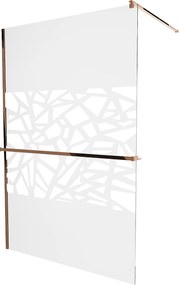 Mexen Kioto +, zuhanyparaván polccal és törölközőtartóval 140 x 200 cm, 8mm átlátszó üvegmintás fehér, rózsa arany profil, 800-140-121-60-85