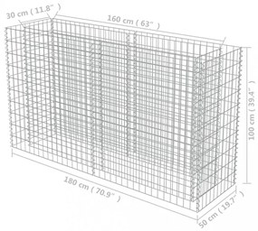 horganyzott acél gabion magaságyás 180 x 50 x 100 cm