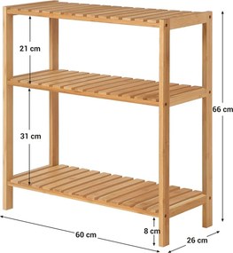 Bambusz polc fürdőszobába, konyhába, 3 szintes 59x26x66cm