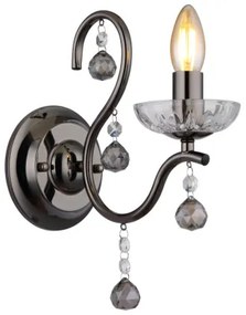 Globo 64134W Fali lámpa fém fekete-króm, füstszínű/átlátszó üvegkristályok, fény iránya: felfelé, SzxM: 140x330mm, Mélység: 240mm, 1x E14 40W 230V izzó nélkül