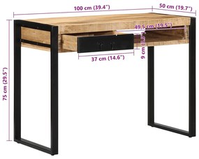 tömör nyers mangófa íróasztal 100x50x75 cm