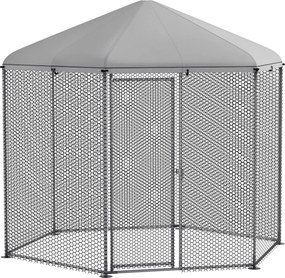 PawHut Csirkeól Kennel Aviary Hatszögletű Kültéri 5 m² - hálós kerítés méretek: 2.8L x 2.45W x 2.46H - fedett terület - horganyzott acél - 5/8 csirke