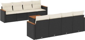 vidaXL 9 részes fekete polyrattan kerti ülőgarnitúra párnákkal