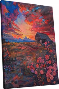 Vászonkép Naplemente virágok táj ház nappali szoba 75x100