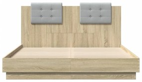 sonoma tölgy színű ágykeret fejtámlával és LED-ekkel 140x200 cm