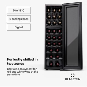 Klarstein Shiraz 24 Duo, borhűtő, 2 zóna, 75 l/24 palack, 5-18 °C, érintésvezérlés