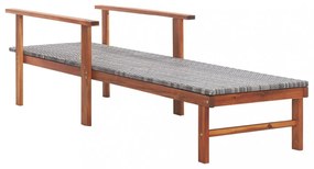 szürke polyrattan és tömör akácfa napozóágy