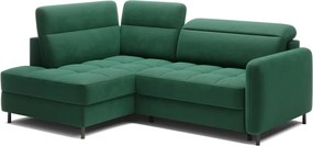 Zöld bársony kinyitható-tárolóhelyes sarokkanapé (bal oldali-L alakú) Barea – ELTAP