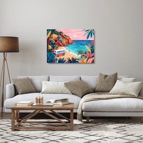 Üveg kép - Lakóautó az óceánnál (70x50 cm)