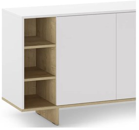 Fehér alacsony komód tölgyfa dekorral 170x80 cm Cequoia – Marckeric