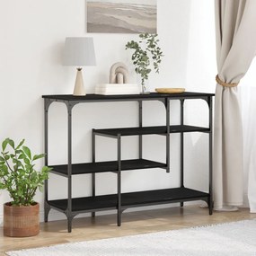 Konsole Asztal Fekete Tölgy 100x35x75 cm Műanyag Fa és Acél