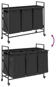 fekete tölgyfa mosodai kosár 3 rekeszes kerekekkel