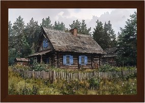 Poszter Keret Fa Tájkép Alföld Falu Skanzen Ház Kunyhó Kert 60x40