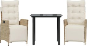 vidaXL 3 részes bézs polyrattan kerti étkezőgarnitúra párnákkal
