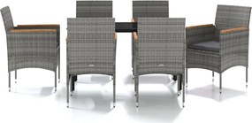 vidaXL 7 részes szürke és fekete kerti étkezőgarnitúra párnákkal