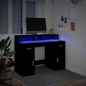 fekete szerelt fa íróasztal LED-világítással 120 x 55 x 91 cm