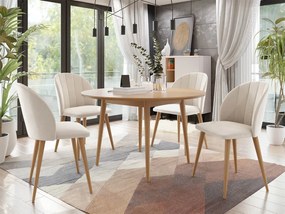 NOWEN 1 kerek étkezőasztal 100 cm 4 székkel - természetes fa / bézs