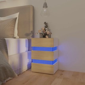 fehér szerelt fa LED-es éjjeliszekrény 45 x 35 x 67 cm