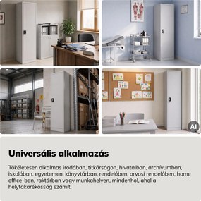 Kartoték irattároló szekrény kulcsra zárható magas szürke, 450x2200x400 mm: ALEX H2200