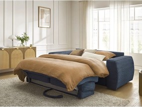 Sötétkék kordbársony kanapé mindennapos alvásra-kinyitható 220 cm Hugo – Bobochic Paris