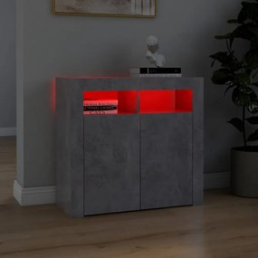 betonszürke tálalószekrény LED-világítással 80 x 35 x 75 cm