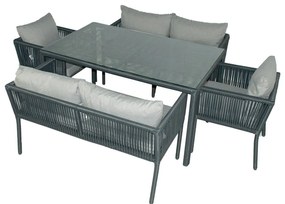 Szürke műrattan hatszemélyes kerti étkezőgarnitúra Vera 2 – Floriane Garden