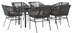 vidaXL 7 részes fekete polyrattan üveg kerti étkezőgarnitúra párnákkal