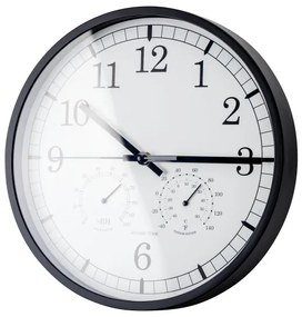 Fali óra hőmérővel és páratartalom-mérővel, 30 cm, 1xAA, fekete/fehér
