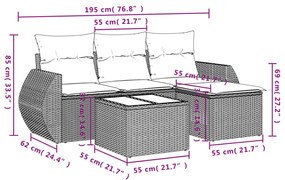 5 részes fekete polyrattan kerti kanapészett párnákkal