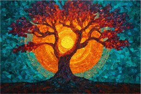 Kép - Az élet fája és a nap mozaikban (90x60 cm)