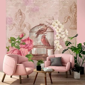 Gario Fotótapéta Virágok madarak rózsaszín háttér - Andrea Haase Anyag: Vlies, Méret: 100 x 100 cm